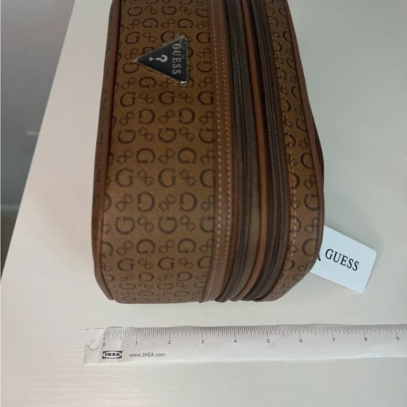 Guess Travel Cosmetic Bag Brown Logo 2 Tier Makeup Case Double Layer Organizer - Picture 8 of 8